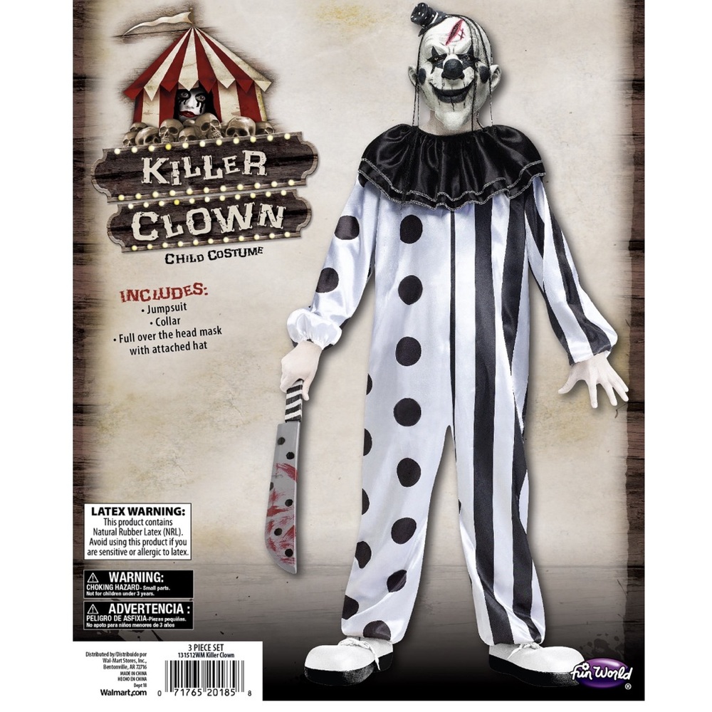 Fun World Boys Killer Clown Halloween Costume NWT